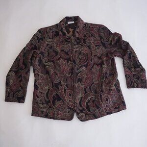 Vintage BonWorth Black Burgundy Paisley Zip Front Tapestry Quilted Boho Jacket L